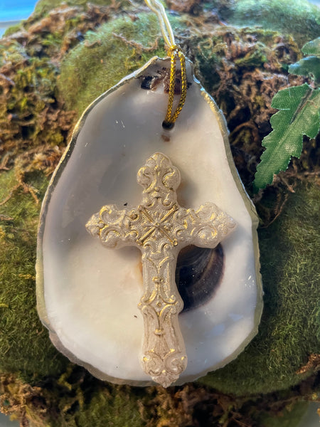 Custom Cross Oyster Ornament