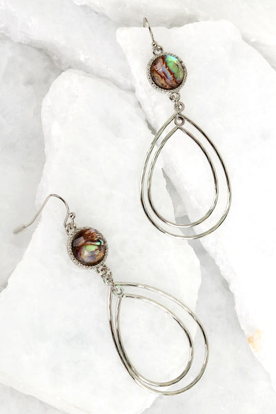 Silver Abalone Double Tear Drop Earrings