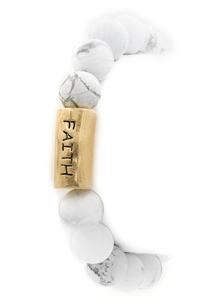 This lovely semi-precious stretch stone bracelet is brought to you by Illord. It features genuine stones and is engraved with the word "Faith". Comes in Multi and White.
