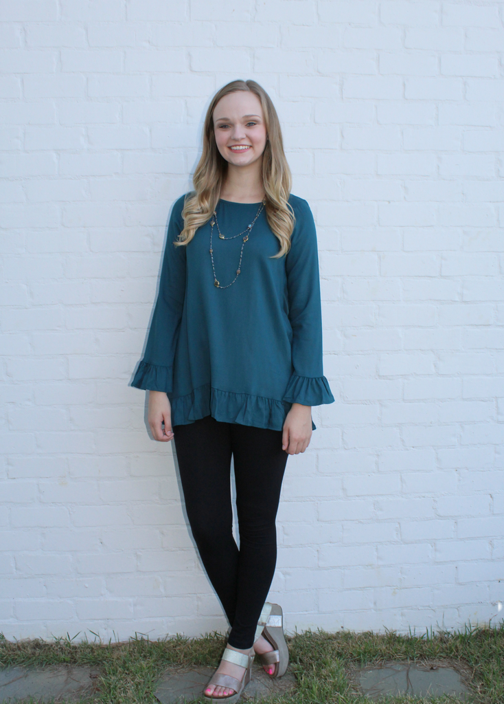 Teal Ruffle Blouse
