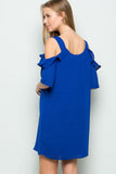 This open ruffle shoulder dress from Eesome is just lovely. It's perfect for a summer event with heels or any day with your favorite sandals. It comes in blush and cobalt. 