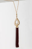 Maroon Beaded Tassel Long Necklace with Earrings