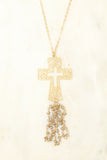 We LOVE this beautiful scroll necklace featuring beaded tassel detail from Fashionstar. Measures 30