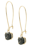 Theses square glitter stone drop earrings are absolutely beautiful! They feature a unique hook back and lovely stones that glisten. Comes in Fire Red and Black.
