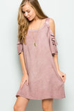 We love this mineral washed cold shoulder dress from Eesome The super soft fabric and ruffled sleeves make this dress the perfect spring dress. Comes in S-L.