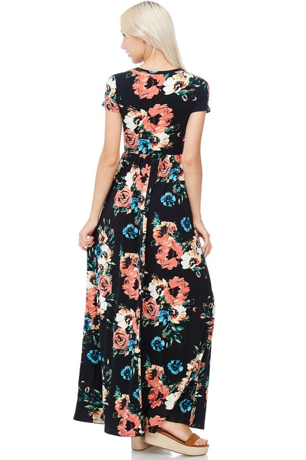 This lovely short sleeve plus size floral maxi is brought to you by Reb & J. It features a long flowing fit with 3/4 length sleeves. You will love the soft, comfortable fabric. 