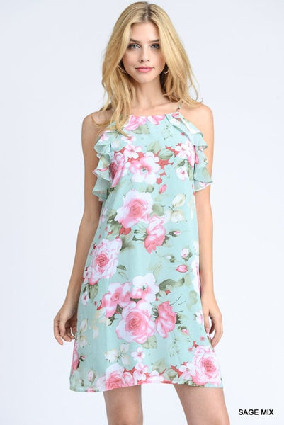 This sage halter dress with ruffle detail is brought to you by Jodifl. This feminine summer dress is non sheer, lined, and light weight. Best of all, no wrinkles!  