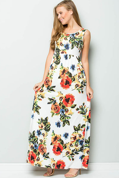 This best selling sleeveless maxi dress from Sweet Lovely is incredibly soft and comfortable. It features and full length skirt  and is made of soft knit jersey. Comes in black and ivory.