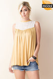 This sleevless modal top from Eesome features super soft fabric, a lace yoke, and a relaxed fit. Comes in S - L. 