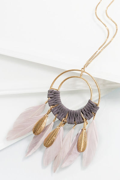 This Bohemian inspired necklace from Urbanista and features a suede and feather detail and looks fabulous. It's 33" long and comes in Gray, Black, and Ivory.