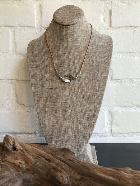 Orange Quartzite Stone and Leather Necklace