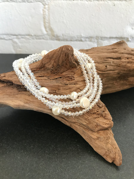 Two Strand Leather Necklace with Freshwater Pearl Accents