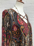 Paisley Print Dress with Suede Accents