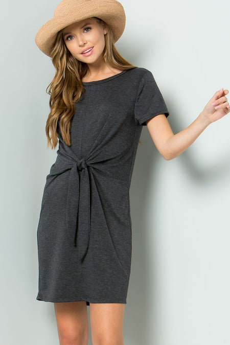 Charcoal and Pink Velvet Bell Sleeve Dress