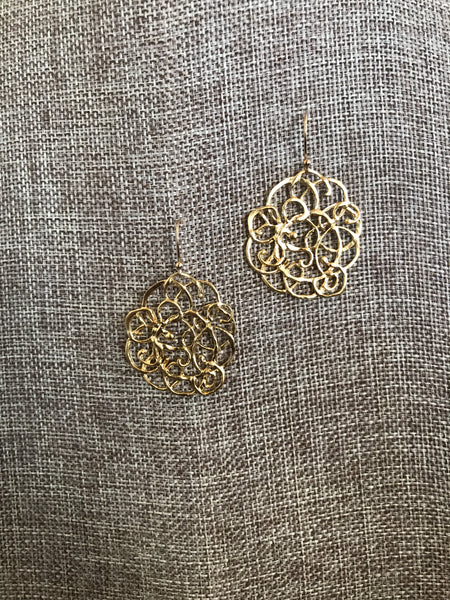 Dress up your Magnolia Road Boutique dress or top with these bright gold filigree earrings. Light weight and 1 1/2 inches long. 
