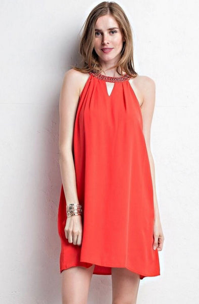 This amazing lined dress by JODIFL has a round studded neckline, keyhole back and is perfect for vacation or a night out! Our pick for the summer! 