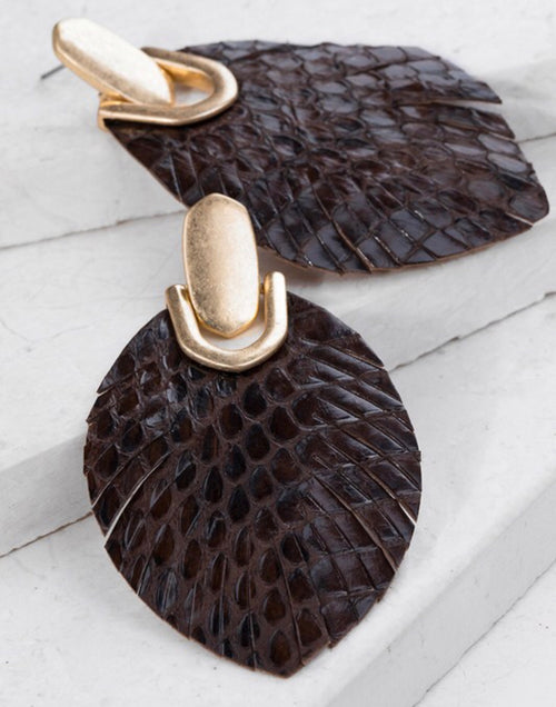 Embossed Leather Earrings with Gold Accent