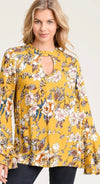 Mustard Floral Key Hole Top
